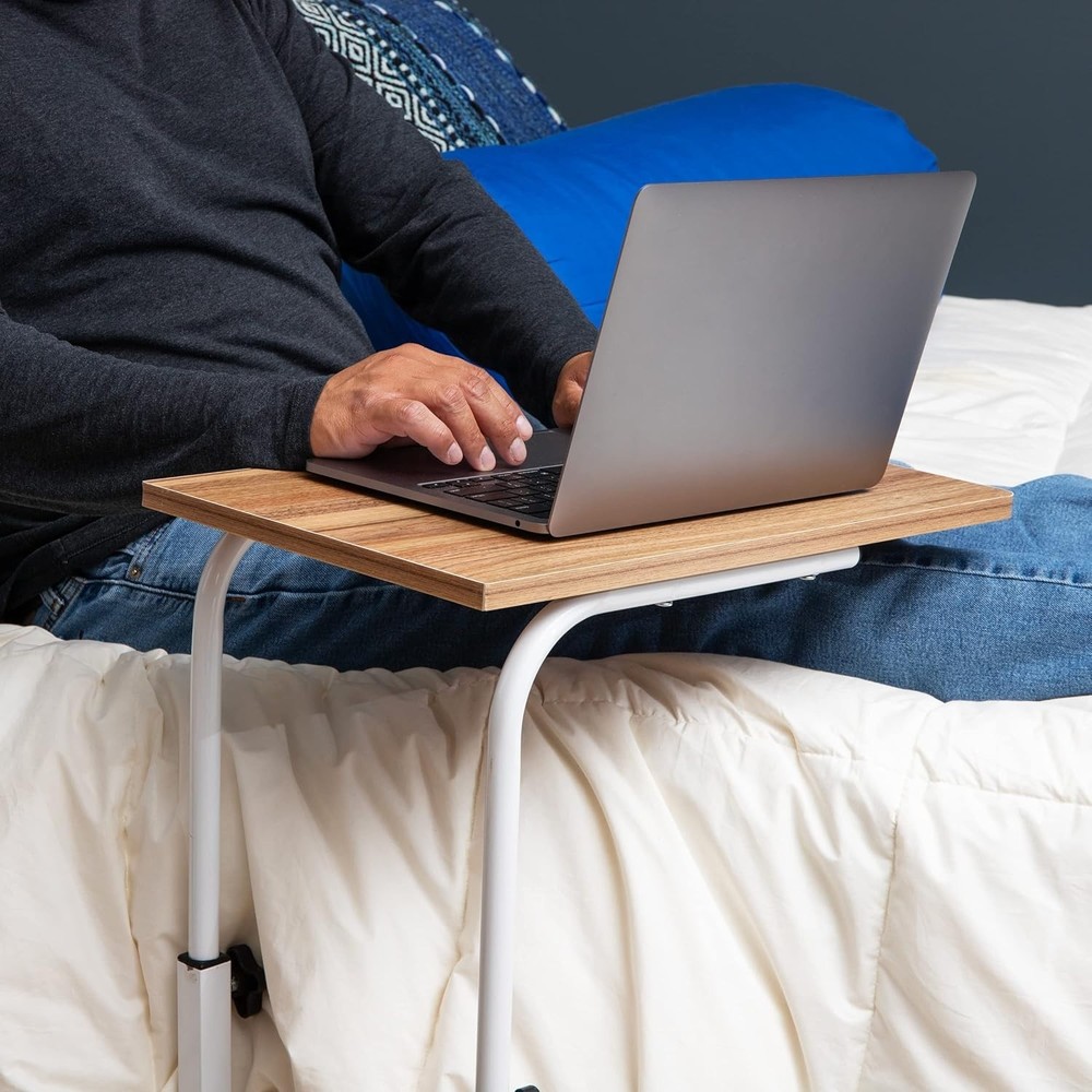 Height Adjustable Laptop Desk with Locking Wheels & Storage - Modern Elegance