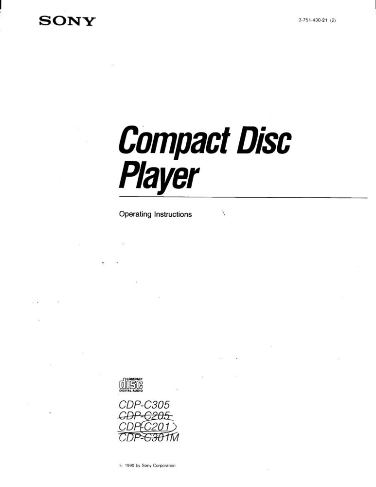Sony CDP-C205 CD Player Owners Manual