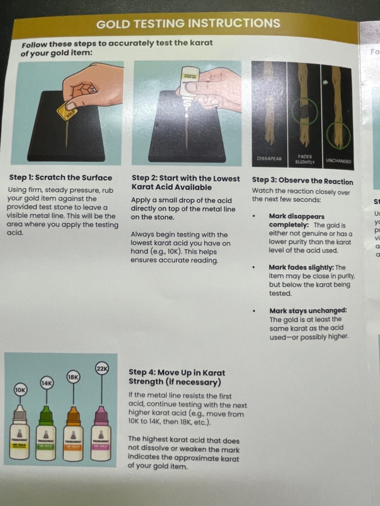 " Platinum", "Gold", "Silver", RISING SUN PRECIOUS METALS, acid test solution
