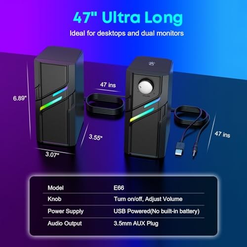 Computer Speakers for Desktop PC with Easy Knob, Clear Powerful Sound, Touch