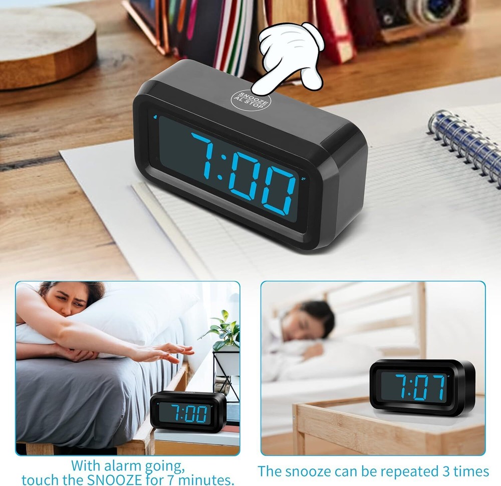 Alarm Clock, Digital Clock, Constantly 1.2'' LED Blue Digits Display, Battery Po