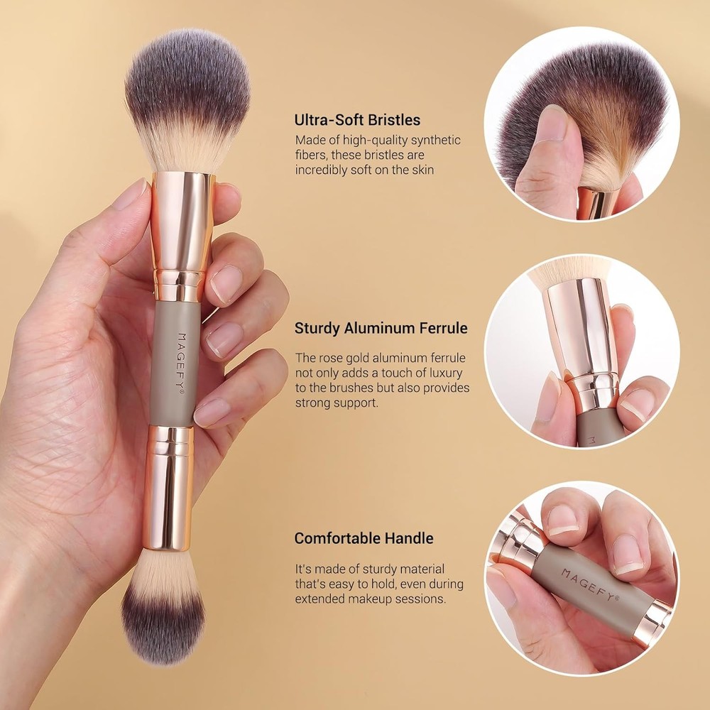 Makeup Brushes 12Pcs with Bag,Double-End Multi-functional for Foundation Powder