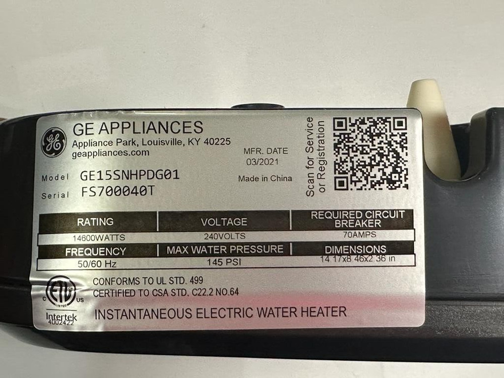 GE APPLIANCES 14.6 kW 240v Tankless Water Heater | Electric Water Heater with...