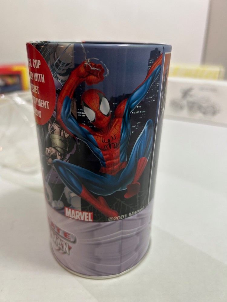 MARVEL 2001. ULTIMATE SPIDERMAN TIN PENCIL CUP WITH HIDDEN COMPARTMENT