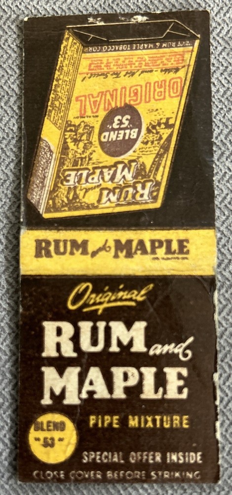 Vintage Rum And Maple Pipe Mixture Matchbook Cover