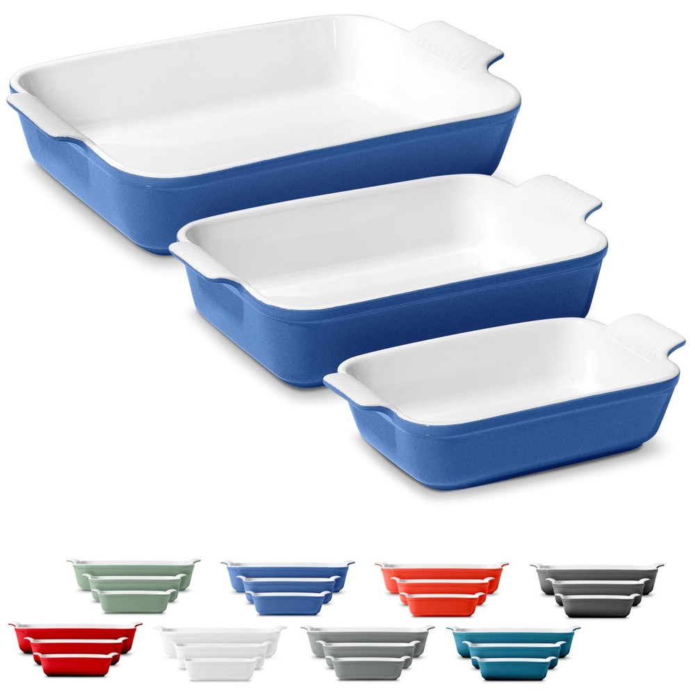 Stoneware Casserole Dish Bakeware Set of 3 | Rectangular Dinnerware Set with ...