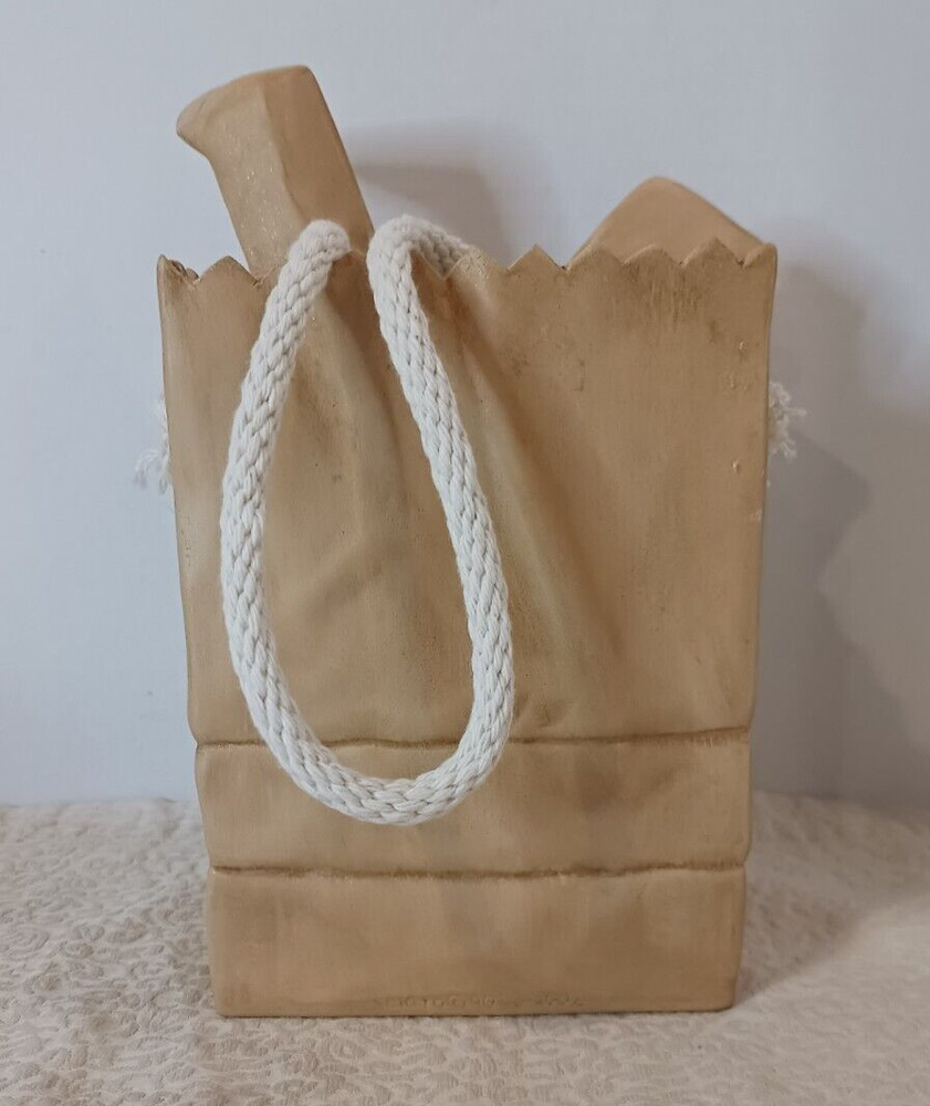 9" Ceramic Easter Bunny Bag Candy Basket w/Rope Handle & Whiskers