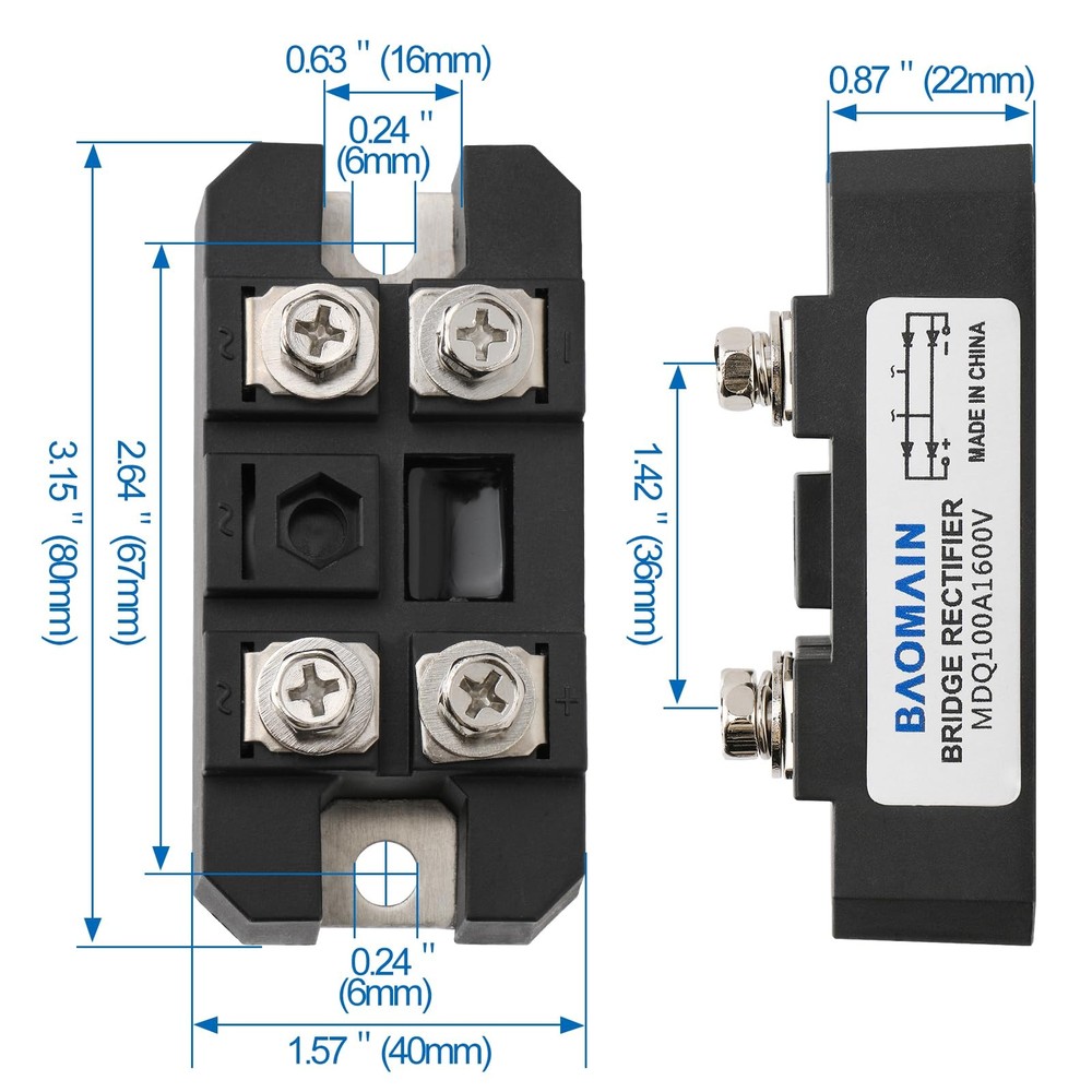 Baomain Bridge Rectifier MDQ-100A, 100A 1600V, Full Wave Diode Module One...