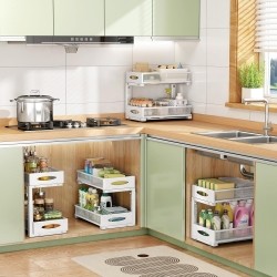 2Tier Under Sink Organizer, Pull Out Space Saving Rack for Kitchen Pantry