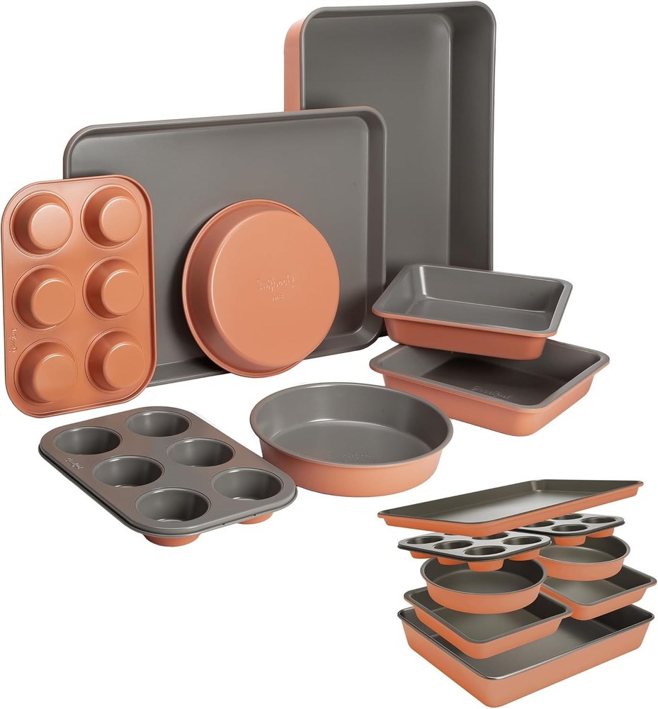 All-In-One Nonstick Bakeware Set Stackable & Space Saving Design includes Round