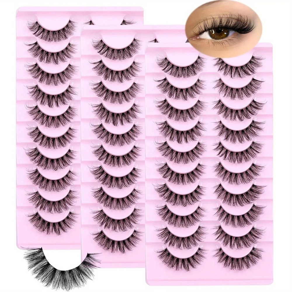 30Pairs 3-Pack Fluffy False Eyelashes Wispy Lashes 3D Volume Strip Lashes D Curl