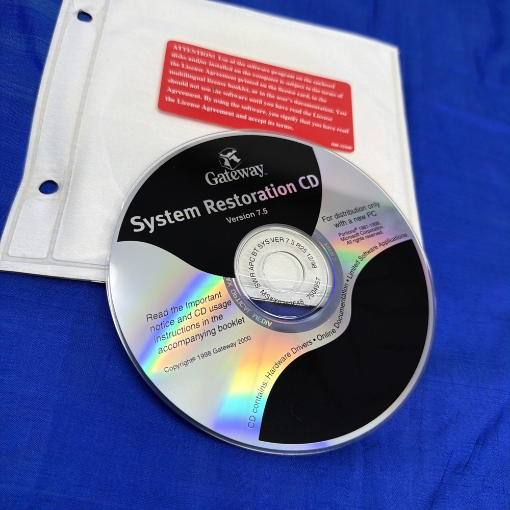 Vintage Gateway System Restoration CD Version 7.5 PC Software Disc