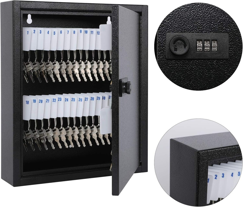 Locking Key Cabinet, 60 Key Storage Lock Box with Code, Key Box Wall Mount with