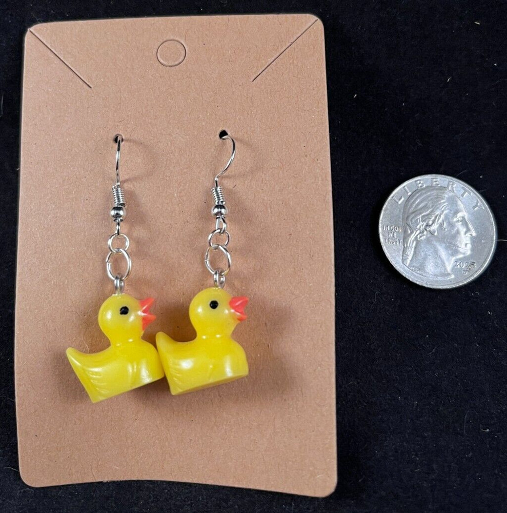 Yellow Rubber Ducks Earrings - Dangle - Silver Hooks - Handmade