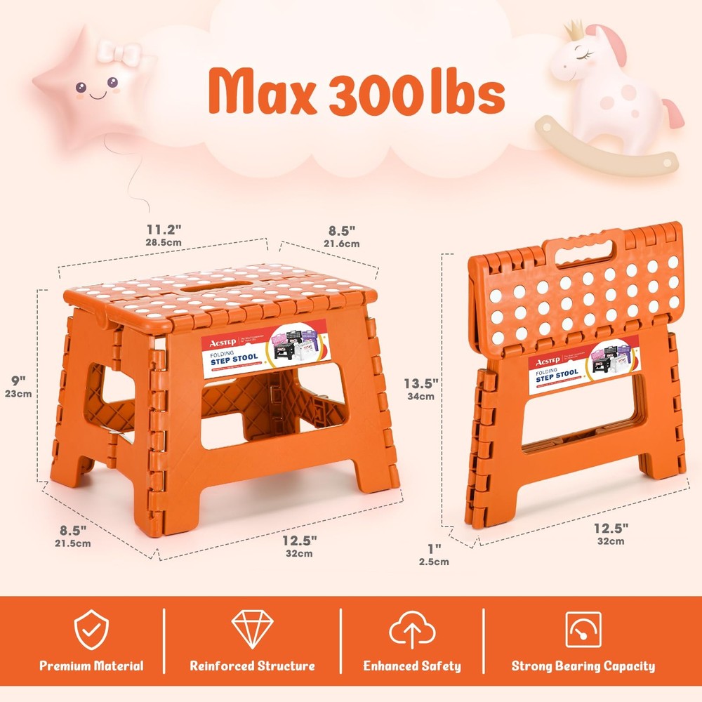 9 Inch Folding Step Stool 300 LB Capacity Plastic Foldable Step Stools for an...