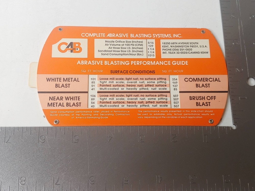 Complete Abrasive Blasting System Abrasive Blasting Performance Guide Slide Rule