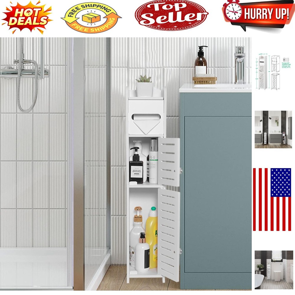 Versatile White Bathroom Storage Cabinet with 2 Doors - Ideal for Small Spaces
