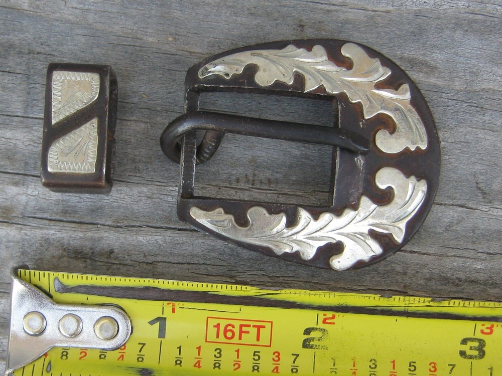 SCRIBNER Brown Iron Engraved Silver Buckle Set 5/8" 28786