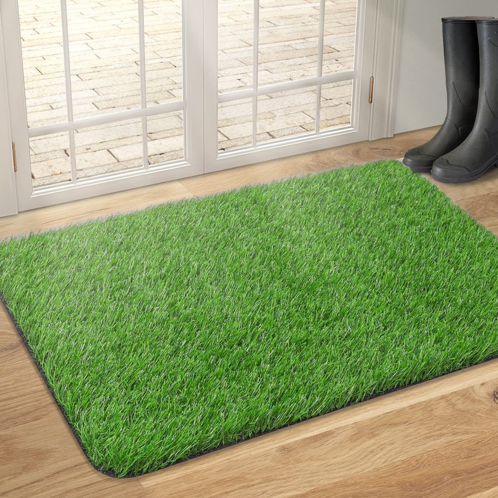 TREETONE Artificial Grass Door Mat, Thick 2' x 2'11" (Rectangular), Green