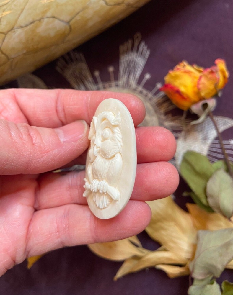 Bovine Bone Owl Carving, Ethically Sourced Cow Bone