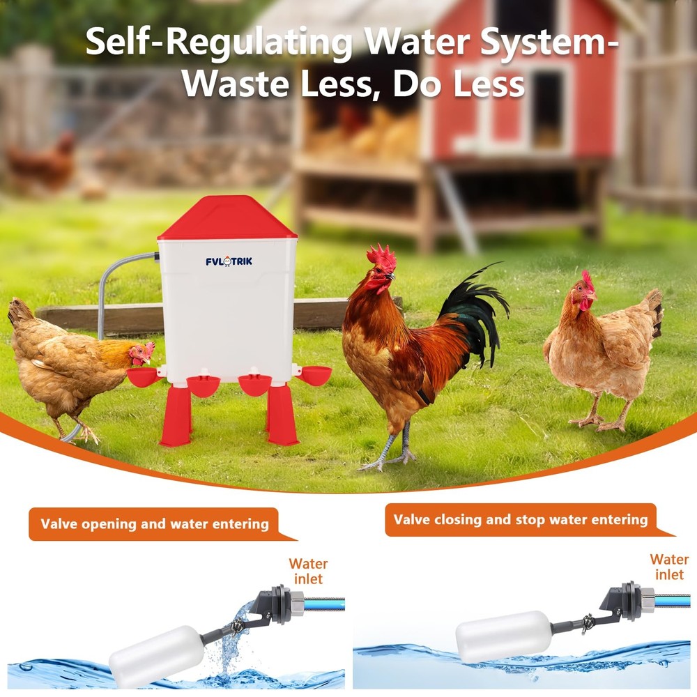 3 Gallon Automatic Chicken Waterer for Hands-Free Hydration, Float-Controlled...