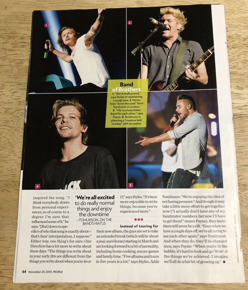 2015 ONE DIRECTION - Magazine 2-Page Article Clipping