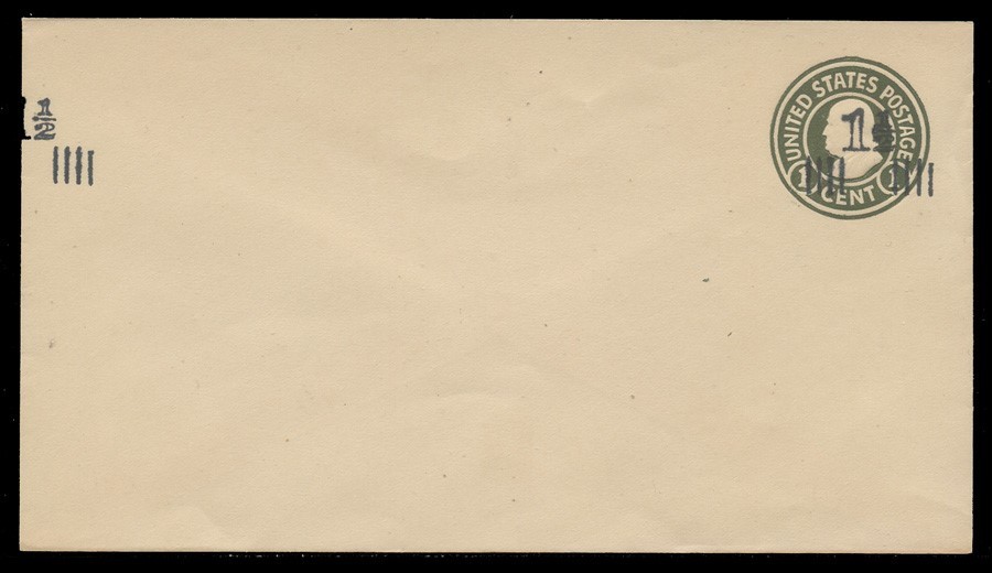 SC #U515, UPSS #3211/27, MINT ENVELOPE WITH HALF-A-SECOND SURCHARGE AT FAR LEFT