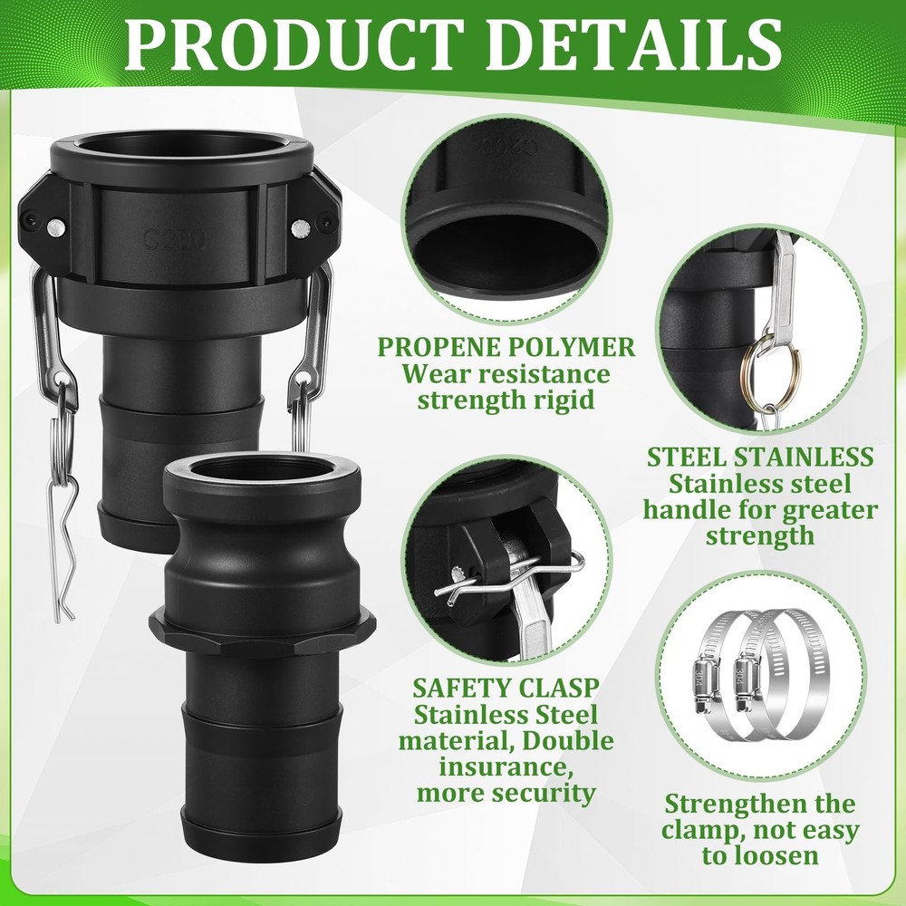2 Sets 2 Inch Type C & E Polypropylene Camlock Hose Fitting Kit Industrial