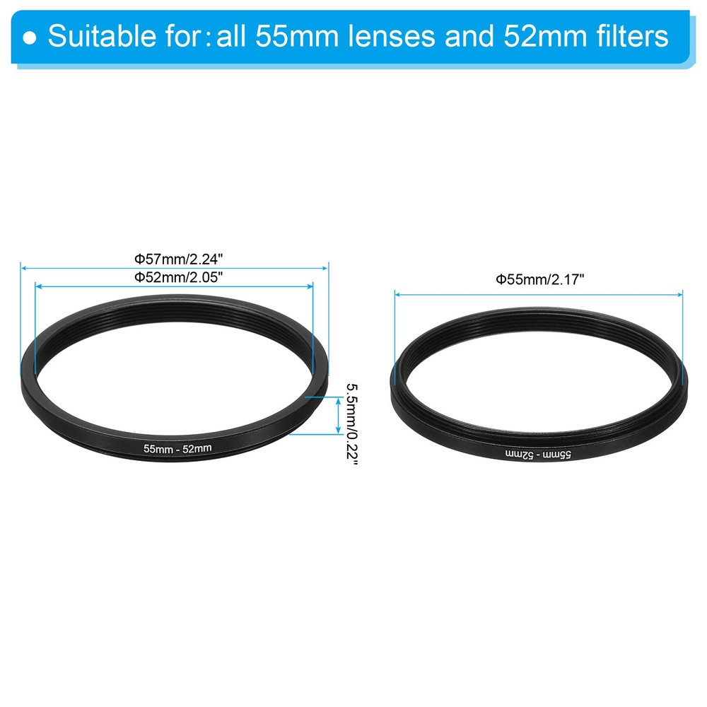 55-52mm Metal Step Down Ring Camera Lens Filter Adapter Ring Aluminum Filter