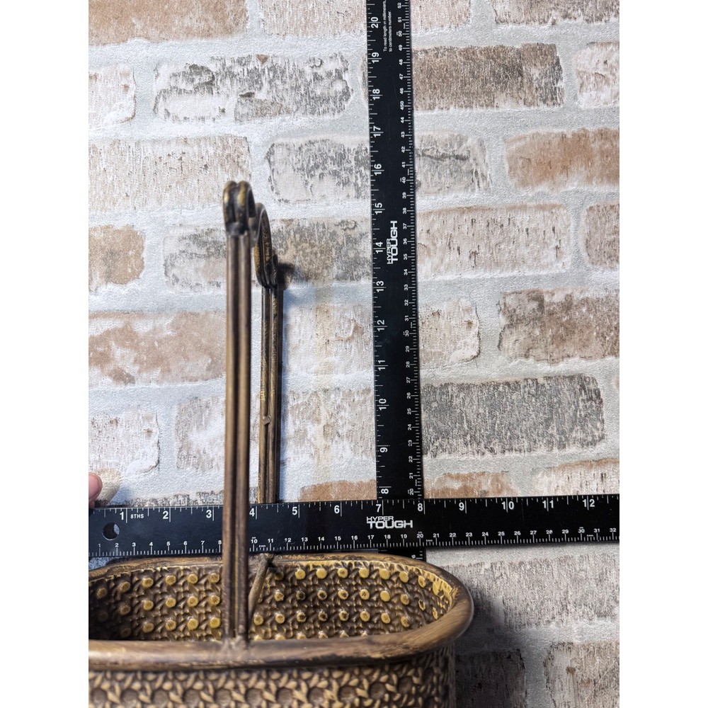 Vintage Bronze Metal Basket with Handle