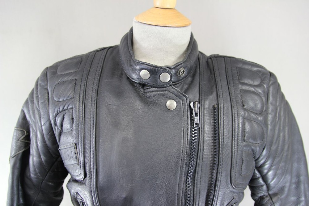 AKITO MERCURY PLUS BLACK LEATHER BIKER JACKET WITH BACK PROTECTOR: SIZE 12