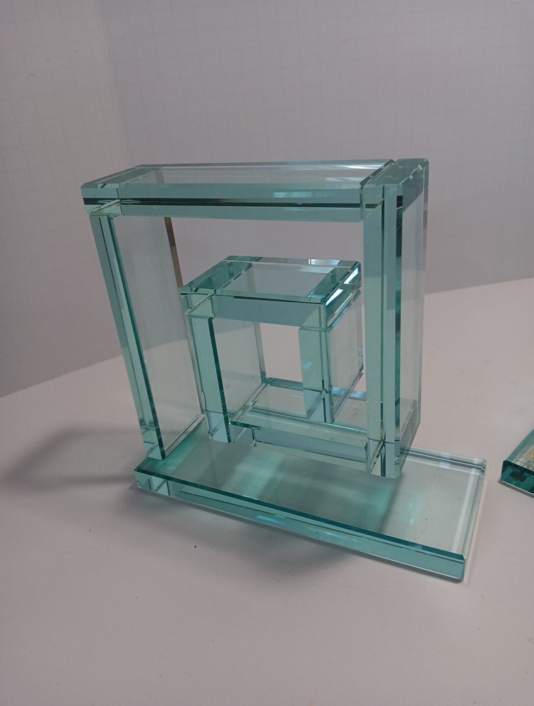 Nieman Marcus Clear Glass Bookends Modern Cubist Square