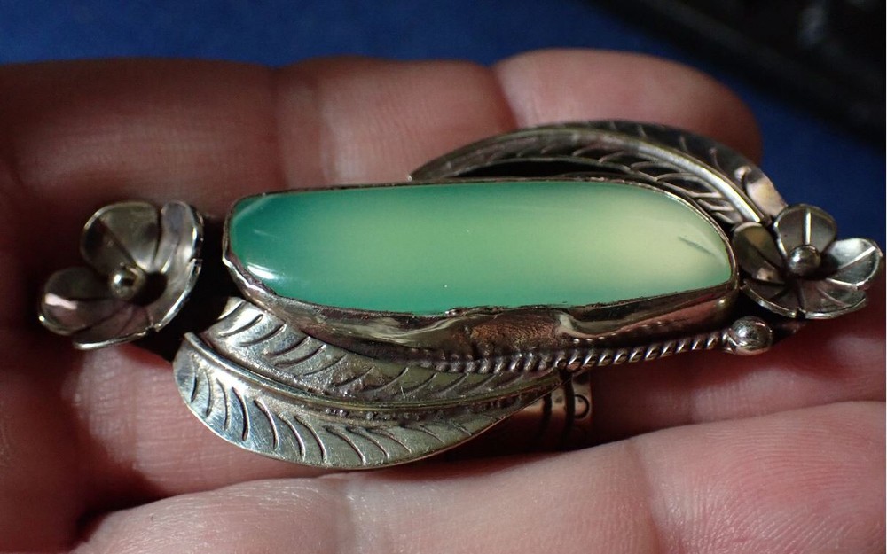 Chalcedony in Tibetan Silver Ring Adjustable