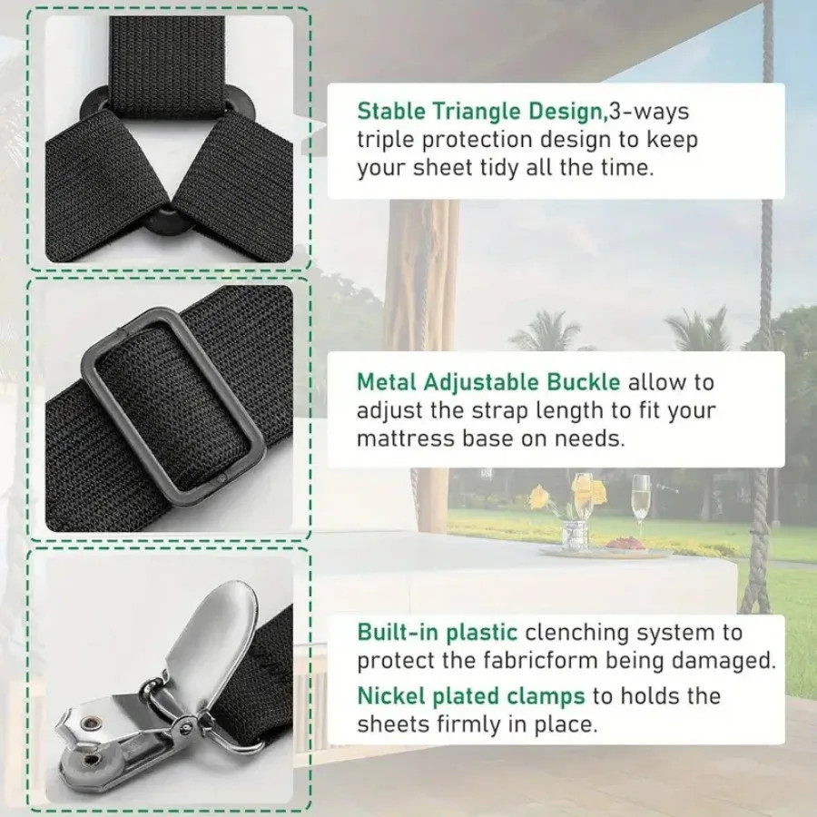 4PCS Bed Sheet Clips Anti Slip Adjustable Straps for Sheets Tablecloth