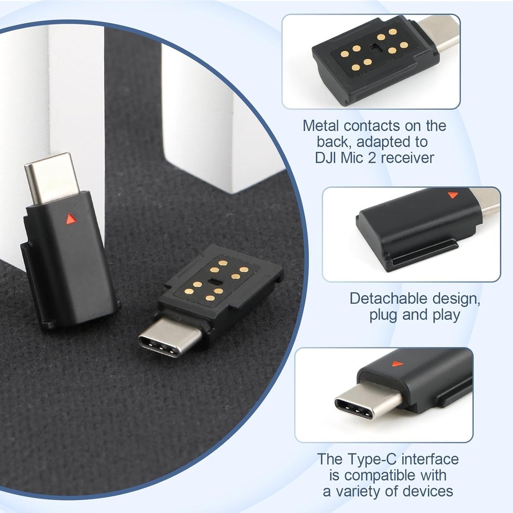 for DJI MIC 2 Adapter Type-C Phone Wireless Microphone Receiver Mic Black