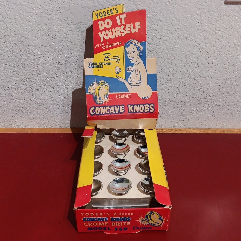 16 Yoders Cabinet Hardware 1 1/4" Concave Knobs/Pull "Crome Brite" W/Display Box