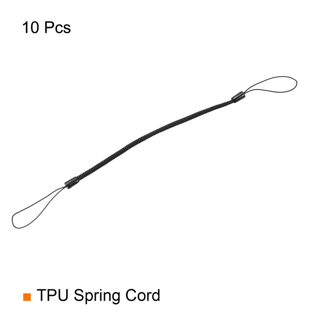 10 Pcs 6" Plastic Thin Retractable Spring Coil Strap Key Holder Lanyard Black