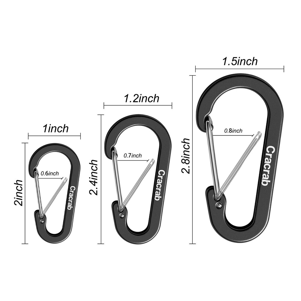 12Pcs Carabiner Small (2"), Medium (2.4"), Large (2.8"), Multiple Colors