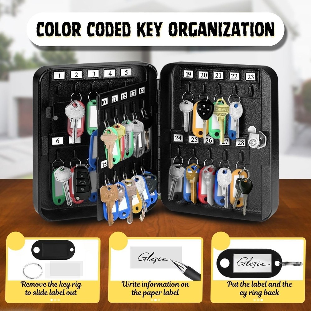 Wall-Mount Key Box Organizer - 40 Capacity Lock Box with Code Security