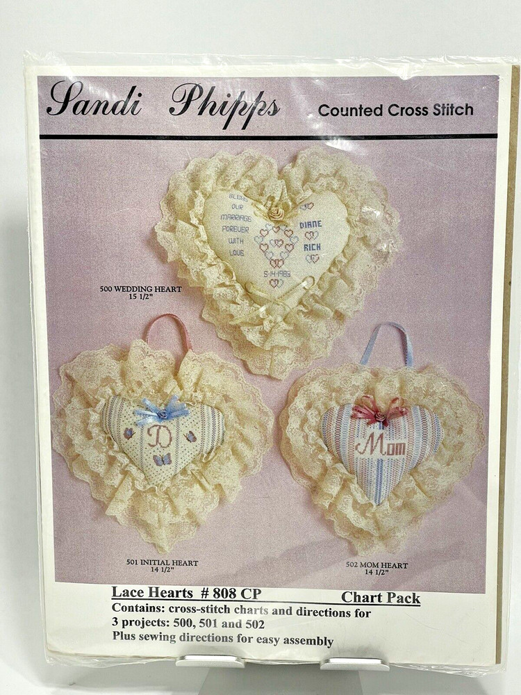 Sandi Phipps - Lace Hearts #808 CP Chart Pack - Cross Stitch Kit - 3 Projects
