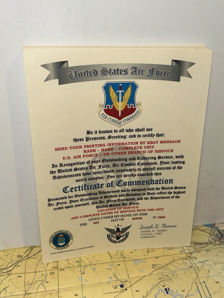 U.S.A.F. / AIR COMBAT COMMAND - CERTIFICATE OF COMMENDATION