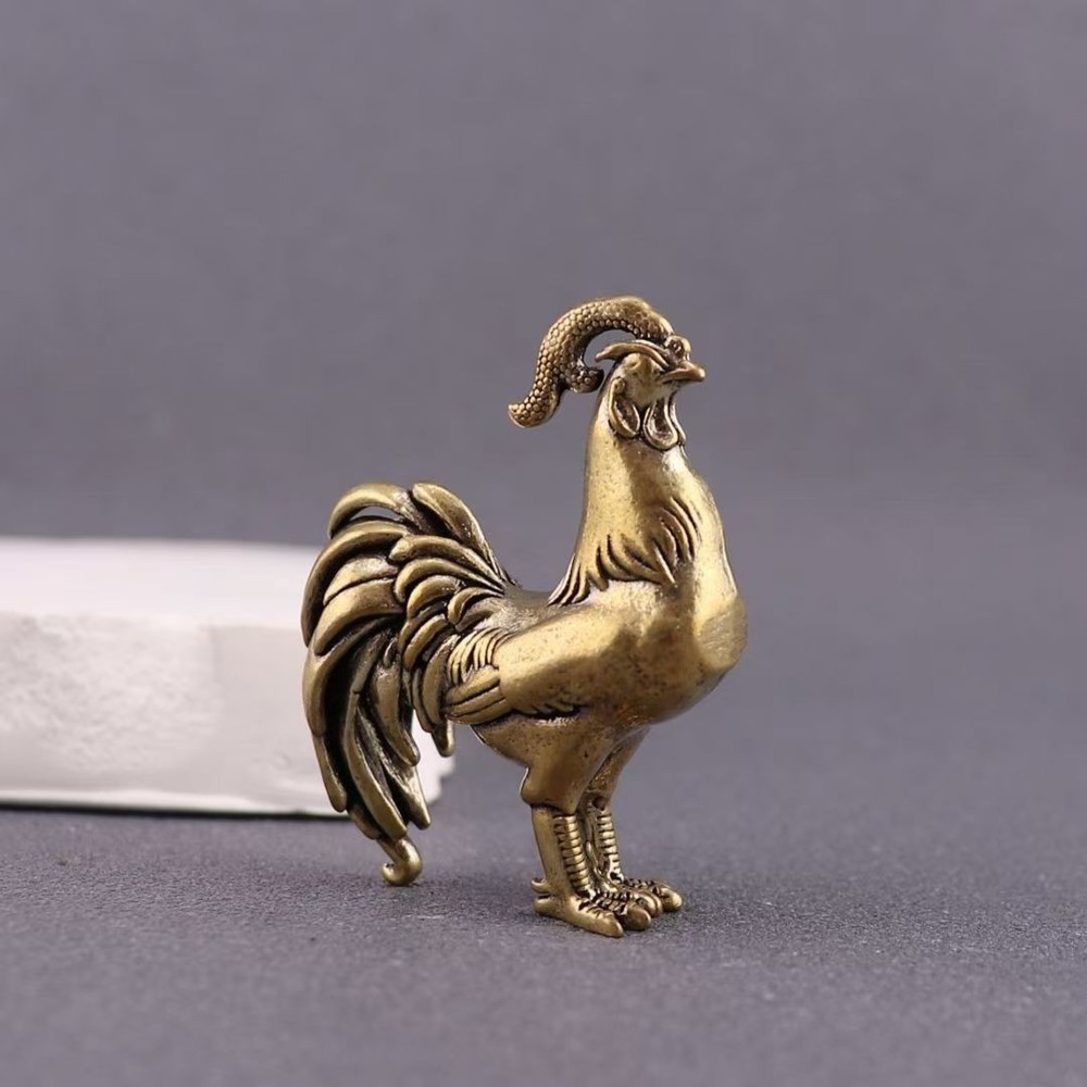 Small Solid Brass Bronze Rooster Cock Sculpture Figurine