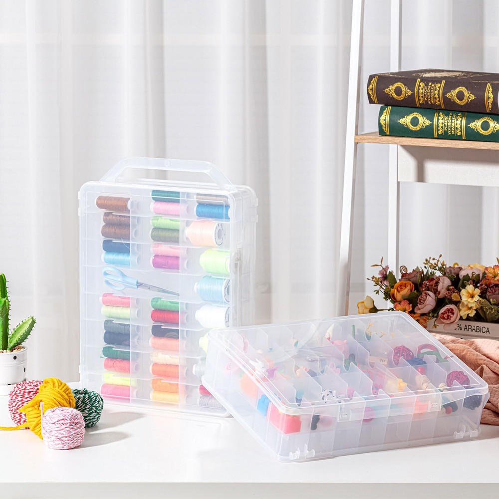 Double Sided Thread Box Storage 46 Grids Sewing Organizer Box for Beads Crafts