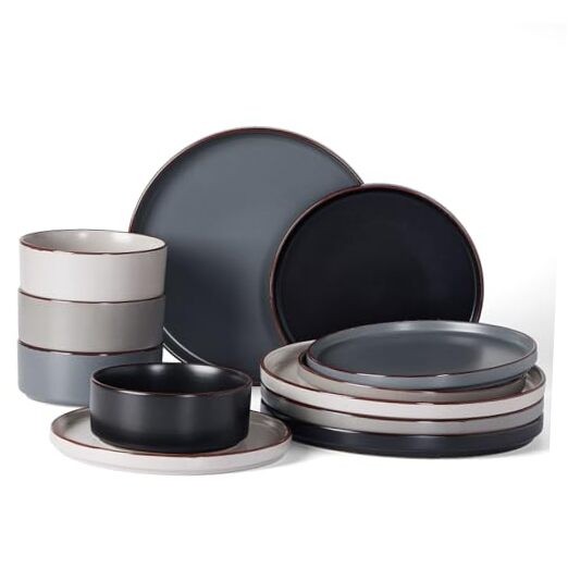 Nebula Ridge Stoneware Dinnerware Sets, Plates and Bowls Set(12pcs) Multicolor