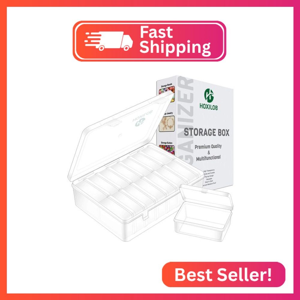 15pcs Bead Organizer Boxes, Medium Clear Plastic Storage Containers with Labels,