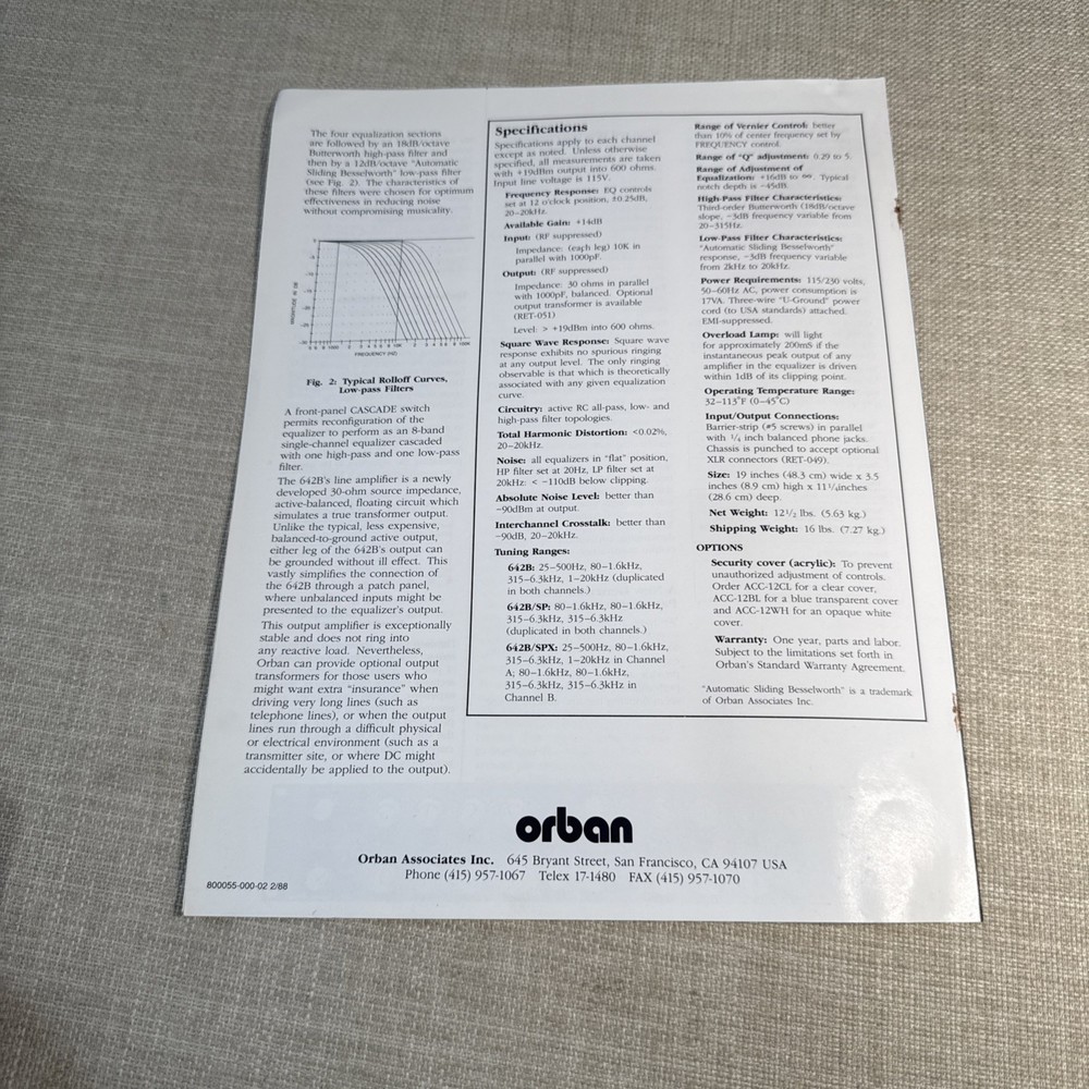 Orban 642B, Stereo 4 Band Parametric Equalizer, Sales Promotion Document
