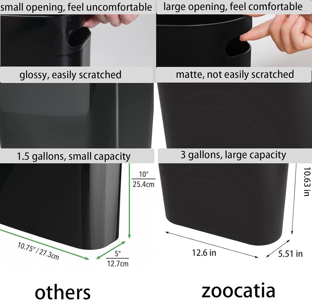 Small TrashCanGarbage Can Container Bin with Handles3Gallons Plastic Wastebasket