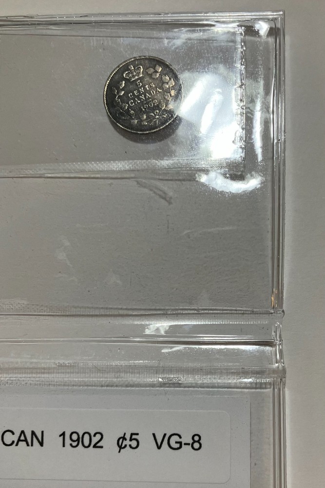 1902 Canada Silver 5 Cents - No H - Graded VG8