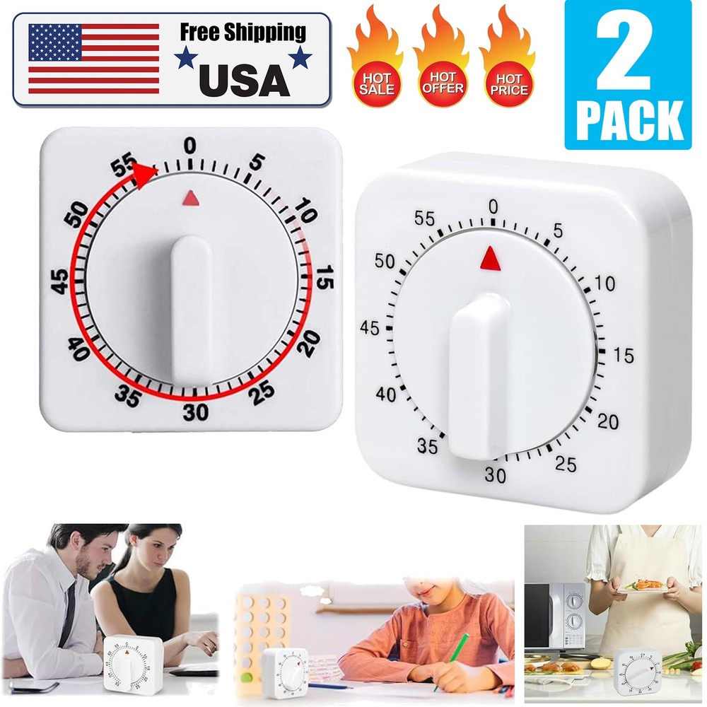 1/2 PACK Square 60 Minute Mechanical Kitchen Timer, Visual Kitchen Cooking Timer