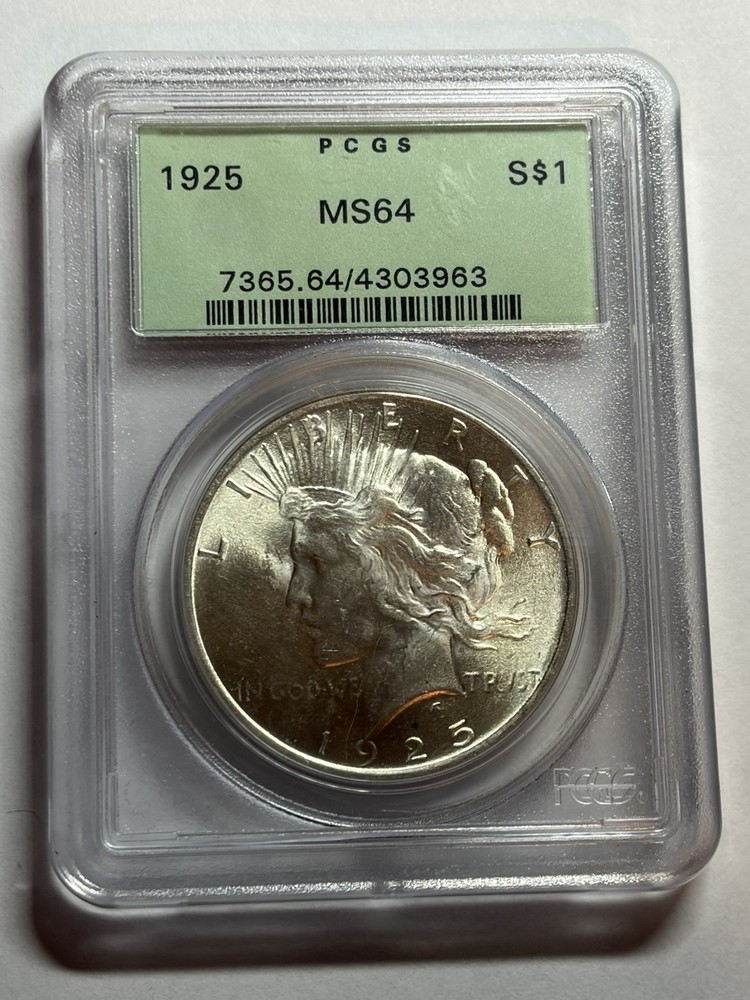 1925 PEACE SILVER DOLLAR PCGS MS64 OGH BLAST WHITE